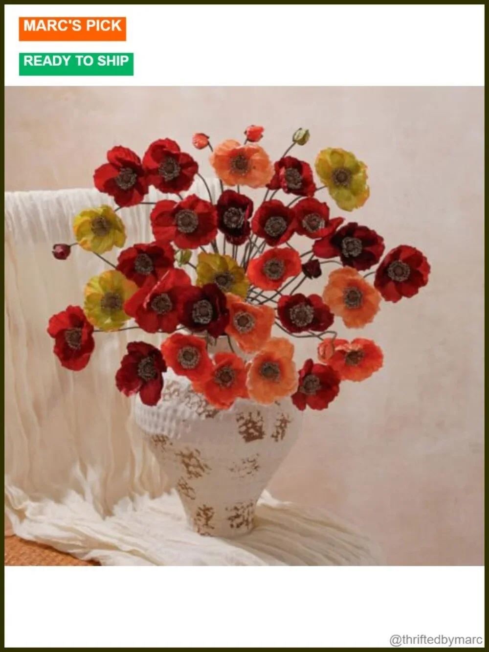12 Pcs Silk Poppy Artificial Floral Stems for Fall Home Decor